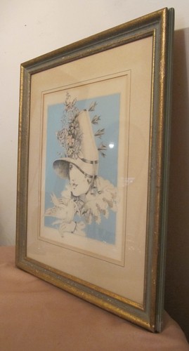 vintage original women bird flower stylized portrait pencil drawing painting Sue - Picture 10 of 10