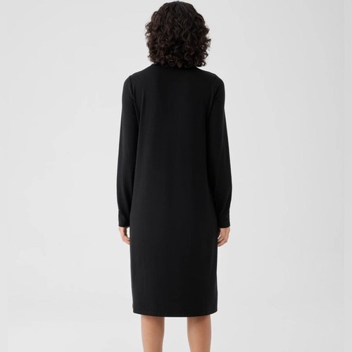 Eileen Fisher Minikleid schwarz Stretch Jersey Strick Scrunch Neck minimalistisch - Bild 3 von 11