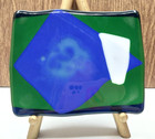 Hand Crafted Contemporary Art Glass Cobalt Blue Green White Embellishment Dish