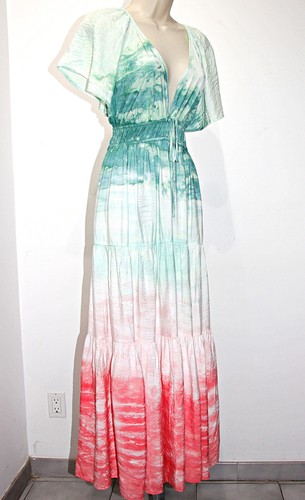 YFB Mara Flutter Sleeve Deep V-Neck Maxi Dress EVERGLADE PAINT BRUSH WASH sz M - Picture 7 of 17