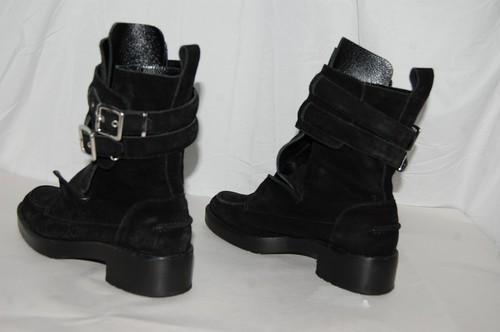 $795❤️38/8 Balenciaga Ankle Boots Black Suede Buckles Biker Riding Booties - Picture 10 of 17