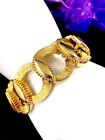 Vintage Signed Monet Gold-Tone Finish Modern Design Circle Disk Bracelet