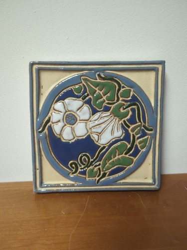 Vintage Red Clay Tile Works (RCTW 1985) 5.75" White Terracotta Floral Flower - Picture 3 of 14