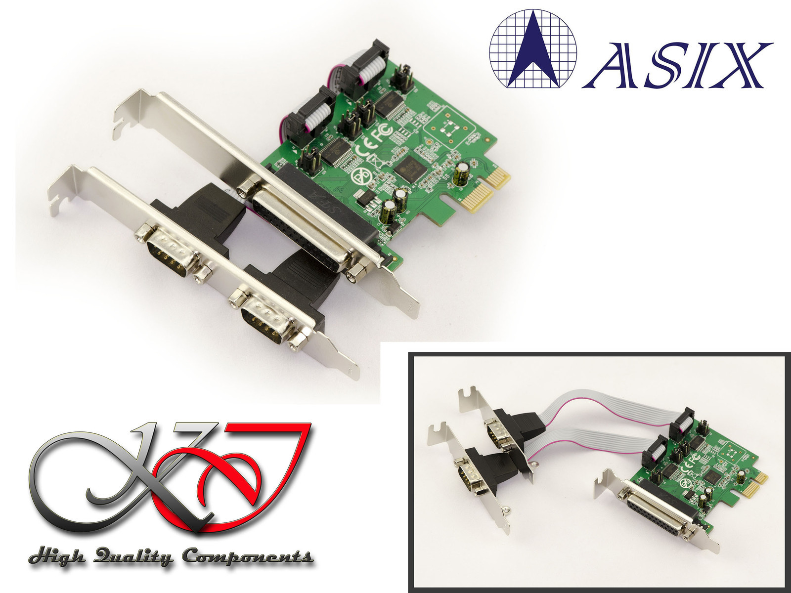 Scheda Controller Pcie RS232 x2 + Lpt - High +Low Profile - Regolazione +5v+12v