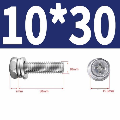 Phillips Hex Head with Washer Screws Hexagon Combination Stainless Steel M3-M10 - Picture 68 of 71