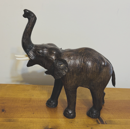 Vintage braun Elefant Figur Leder umwickelt 13" groß groß Safari Dekor - Bild 1 von 6