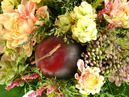 Strauß Blumen Seidenblumen Dahlie Heide Hopfen Beeren Pflaumen rosa flieder - Bild 10 von 12