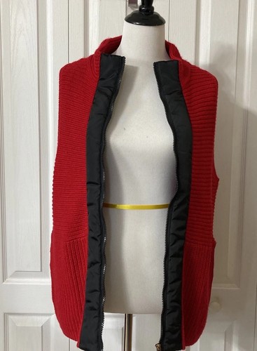 Drapers & Damons Knit Red Sweater Vest Sz L Full Front Zipper Collar Red Black - Picture 12 of 14