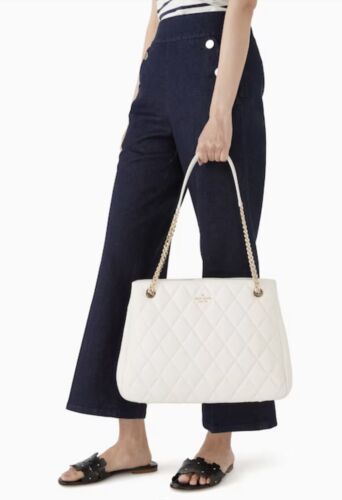 Kate Spade Carey Quilted Leather Large Tote Bag Chain Shoulder With Wallet - Picture 4 of 14