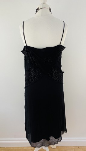 Y2K DOROTHY PERKINS Size 18 Strappy Slip Midi Dress Beaded Chiffon Black - Picture 2 of 8