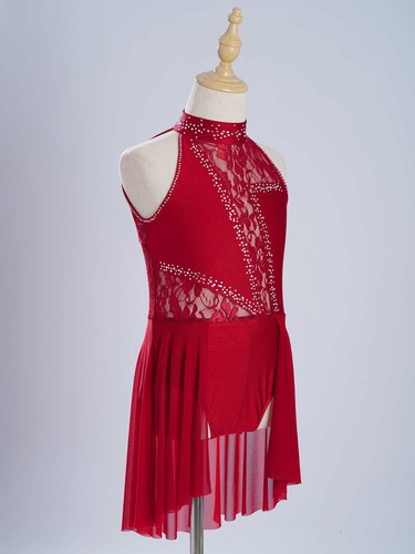 Kinder Tanzkleidung Spitzenkleid Blumen Turnanzug Spleiß Performance modern Latein - Bild 21 von 86