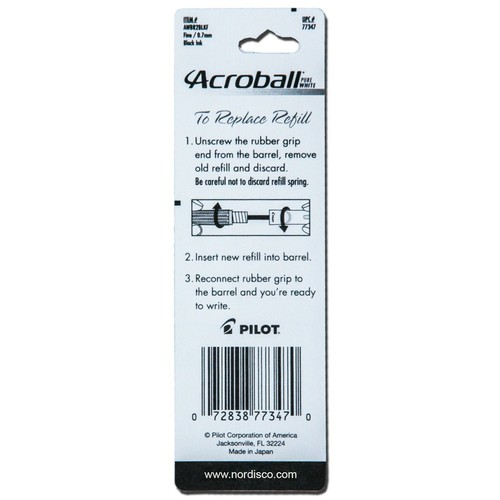 Pilot Acroball 1000 Pen & Refills, Black Pen Barrel. Black Advanced Ink, 0.7mm - Picture 6 of 6