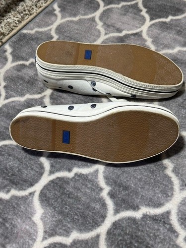 Women's Kate Spade Keds Shoes White Blue Sparkle Polka Dots 8.5 MUST SEE !!! - Picture 7 of 7