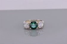 Sterling Silver Green White Cubic Zirconia Accented Band Ring 925 Sz: 7