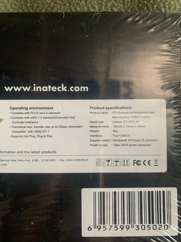 Inateck PCI-Express Enhancement Card Featuring 4 USB3.0 Outlets. New - Picture 3 of 8