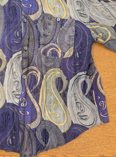 Goouch camicia con bottoni uomo taglia XL viola paisley astratta forte discoteca vintage - Foto 5 di 16