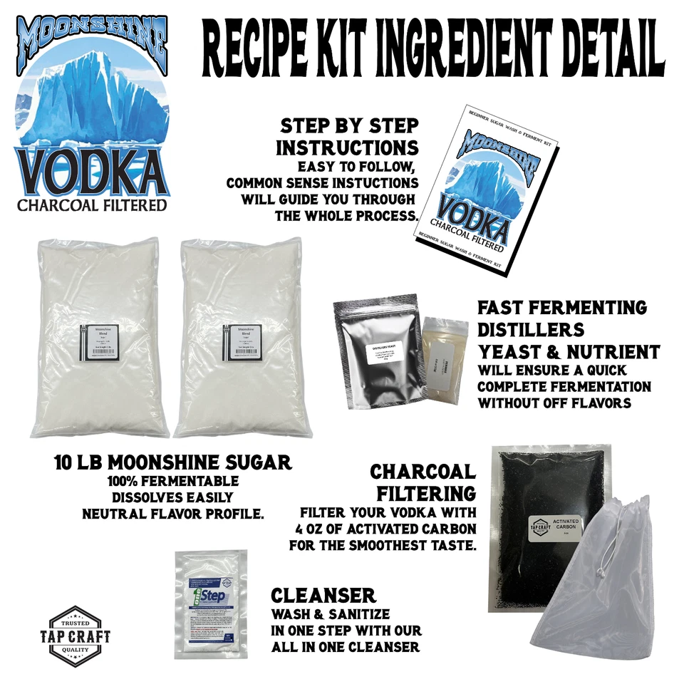TAPCRAFT Moonshine Vodka Recipe ingredient Kit Home Distilling 5 gal Sugar Wash - Image 3 of 4