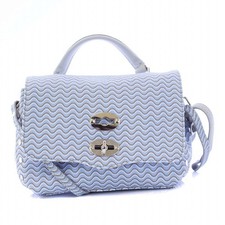 ZANELLATO POSTINA Shoulder Bag Handbag 2WAY All-over Pattern Leather Light Blue