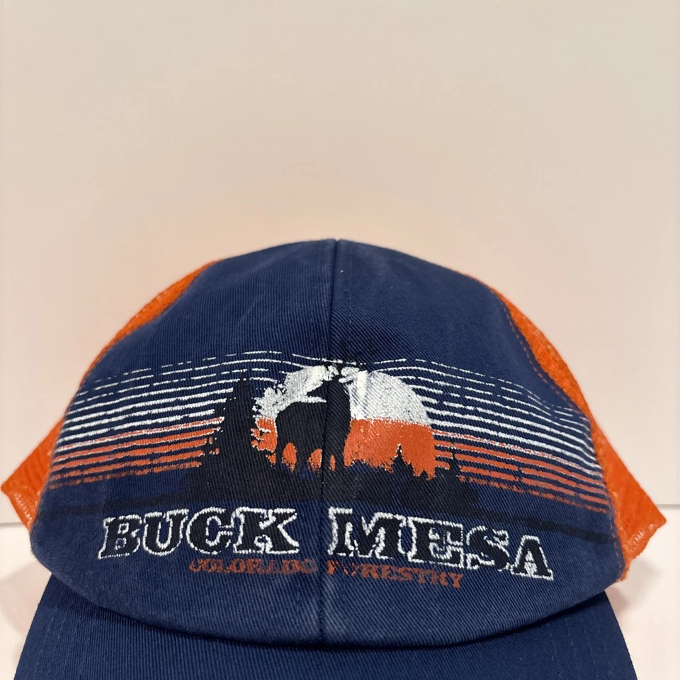 Sombrero de camionero vintage antiguo azul marino Buck Mesa Colorado forestal SnapBack Foto 2 de 4