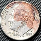 1981 D  Roosevelt Dime,  Lamination,  Alloy Mix Mint Error