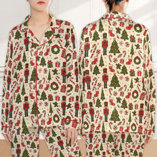 Cute Christmas Satin Pajama Set Short  Long Sleepwear Festive Holiday Outfit