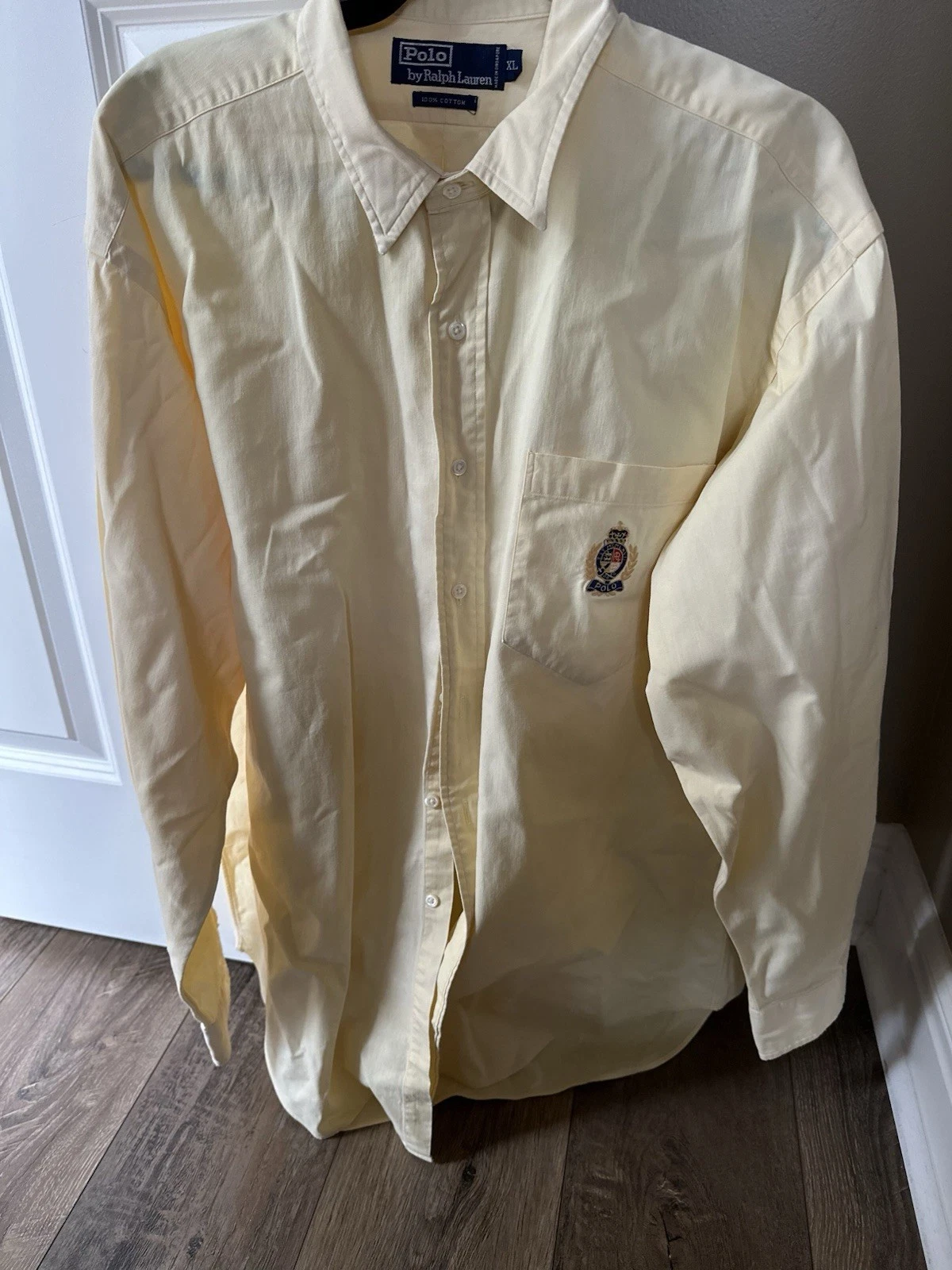 Polo Ralph Lauren Vintage Button-Up Shirt 100% Cotton Crest Logo Yellow XL
