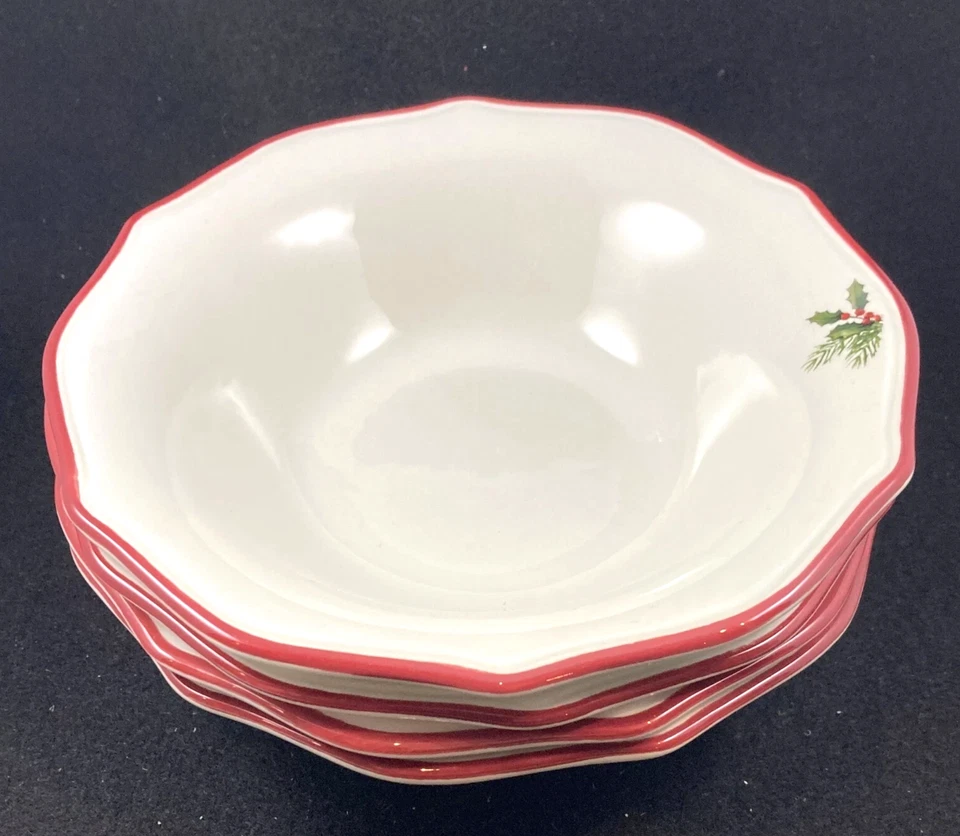 BETTER HOMES GARDENS RED HOLIDAY WEIHNACHTSSTERN MÜSLI SCHALE PORZELLAN 7,5" 4 STÜCK NEU