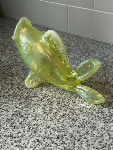 Blenko Glass Fish Vase AKA: Gibson Fish, Uranium Glass Fish, Vaseline Glads Fish