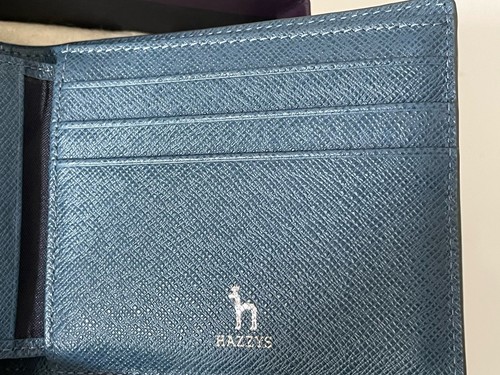 NEW HAZZYS Leather Two Tone Wallet Men's Dark Gray / Marine Blue Box & Dust Bag - Picture 7 of 14