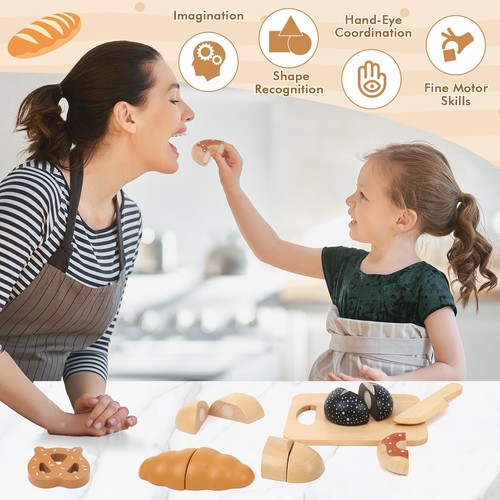 XIAPIA Kinderküche Zubehör aus Holz, Spielküche Zubehör Brot zum Schneiden mit - Bild 3 von 7