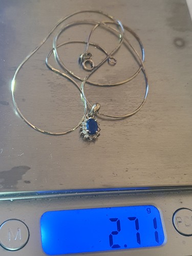 0.30ct Natural Blue Sapphire And Diamond Pendant On Necklace 9ct Gold 375 DIA - Picture 3 of 9