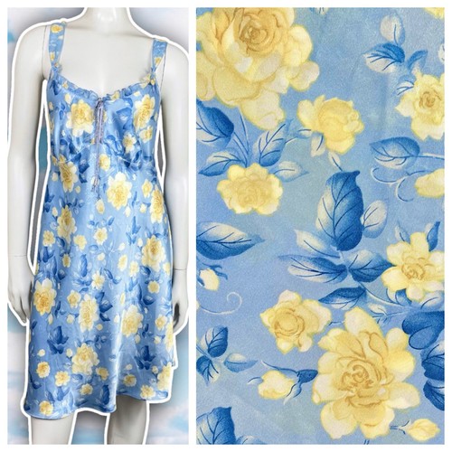 Expressions by California Dynasty 90s Vintage Floral Satin Mini Slip Dress Sz M - Picture 1 of 12