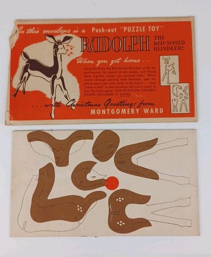 Selten Vintage 1950er Rudolph das Rentier mit der roten Nase Montgomery Ward Puzzle Spielzeug - Bild 3 von 5