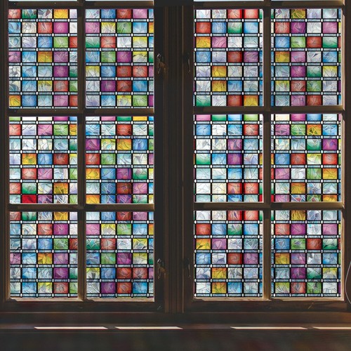 Window Privacy Film Tint, Stained Glass Rainbow Decals Static Cling Vinyl Non...