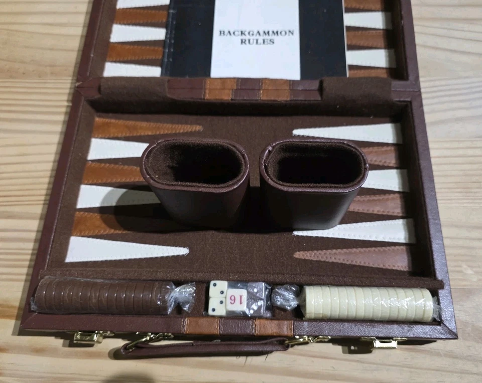 Vintage Backgammon Set in Faux Leather Carry Case, Complete, Boxed, never used. - Image 3 of 4