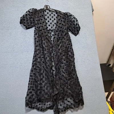 En Saison Sheer Black Polka Dot Short Puff Sleeve Dress Womens Size Small - Bild 1 von 4