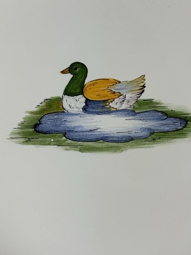 "Raro plato de sopa Pierre Deux Segries Moustiers pato mallardo caza 9,75""" - Imagen 5 de 10