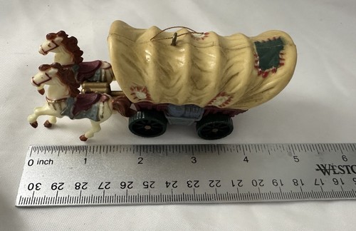 Covered Wagon & Horses  Christmas Ornament Plastic Vintage - Picture 8 of 9