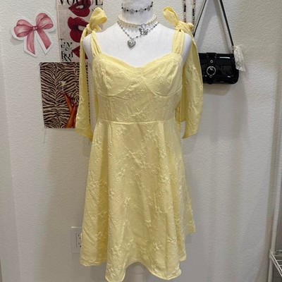 Shien Yellow floral dress with bow tie sleeves