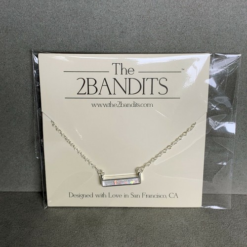 The 2 Bandits Athens Necklace Silver Iridescent Bar Pendant Womens - Picture 4 of 5