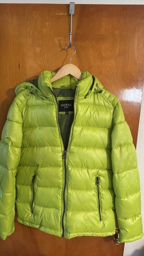 Guess Puffer Jacket Mens Small Zip Pockets Apple Green - Picture 3 of 3