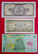 Romania lot three x 1  leu 1952,  1 leu 1966, 1 leu 2024