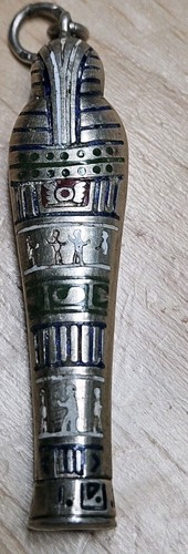 Vtg 800 Silver Egyptian Revival pendant enamel sarcophagus - Picture 9 of 14