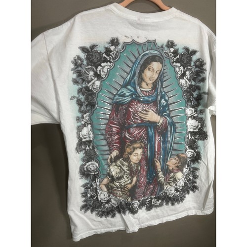 Vintage Y2K Virgin Mary Religious Bible Orange Graphic T Shirt Size Men’s XL - Picture 6 of 13