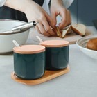  1 Set of Ceramic Seasoning Jar with Tray Seasoning Container Spice Storage