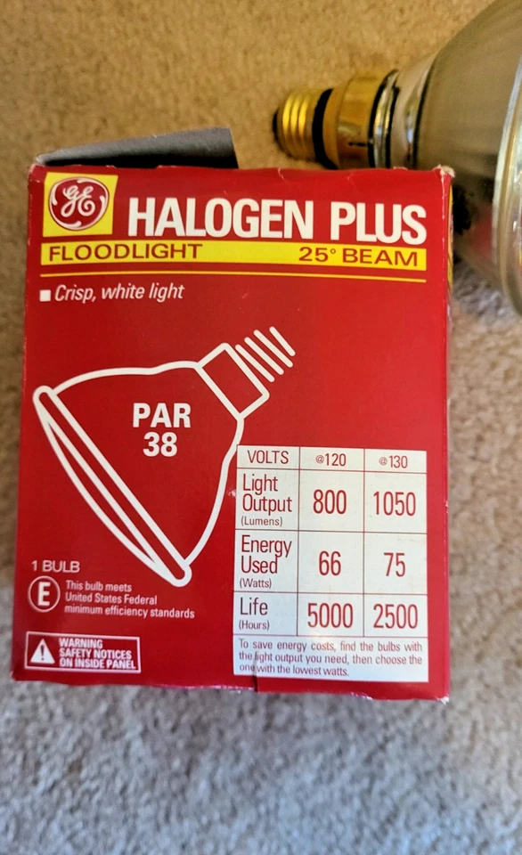 GE 75PAR/H/FL25 75 WATT H Plus 130v Clear Flood Light Bulb Par38 2500hrs Life - Image 2 of 3
