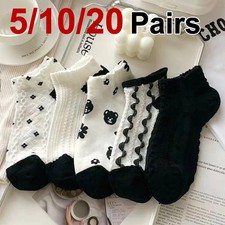 5 Pairs Women Cartoon Flower Printed Short Socks Cute Sweet Style Soft Com