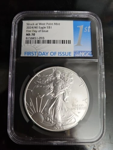2024 W Silver Eagle S$1 First Day of Issue  Stuck At West Point Mint NGC MS70