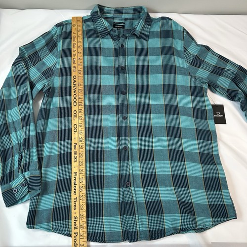 NWT BRIXTON Bowery Teal 100% Cotton Button Flannel Shirt Men's Size 2XL - Picture 4 of 12