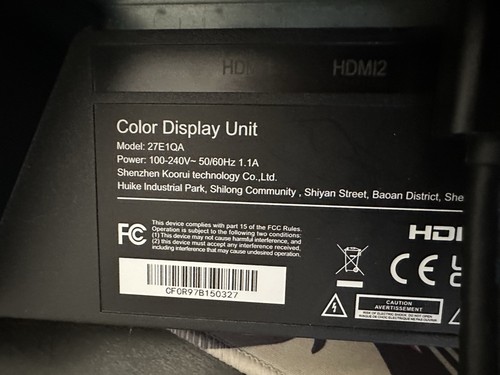 KOORUI 27E1QA 27” Full HD Gaming Monitor – 165Hz, 1ms, FreeSync PARTS ONLY - Afbeelding 2 van 2